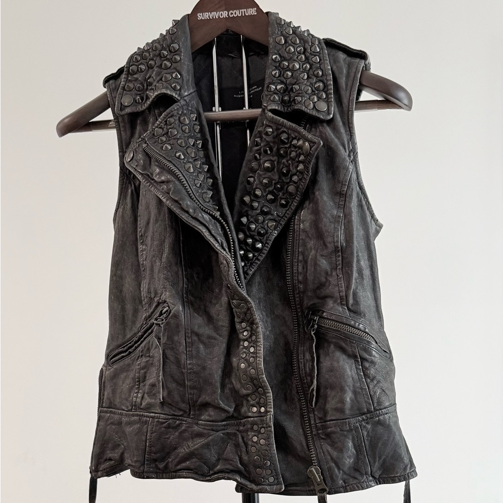 Allsaints Spitalfields Jacks Place Studded Black Leather Vest for Women